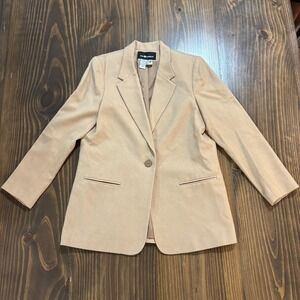 SAG HARBOR Womens Wool Blend Blazer Size 12 Beige Classic Lined One Button